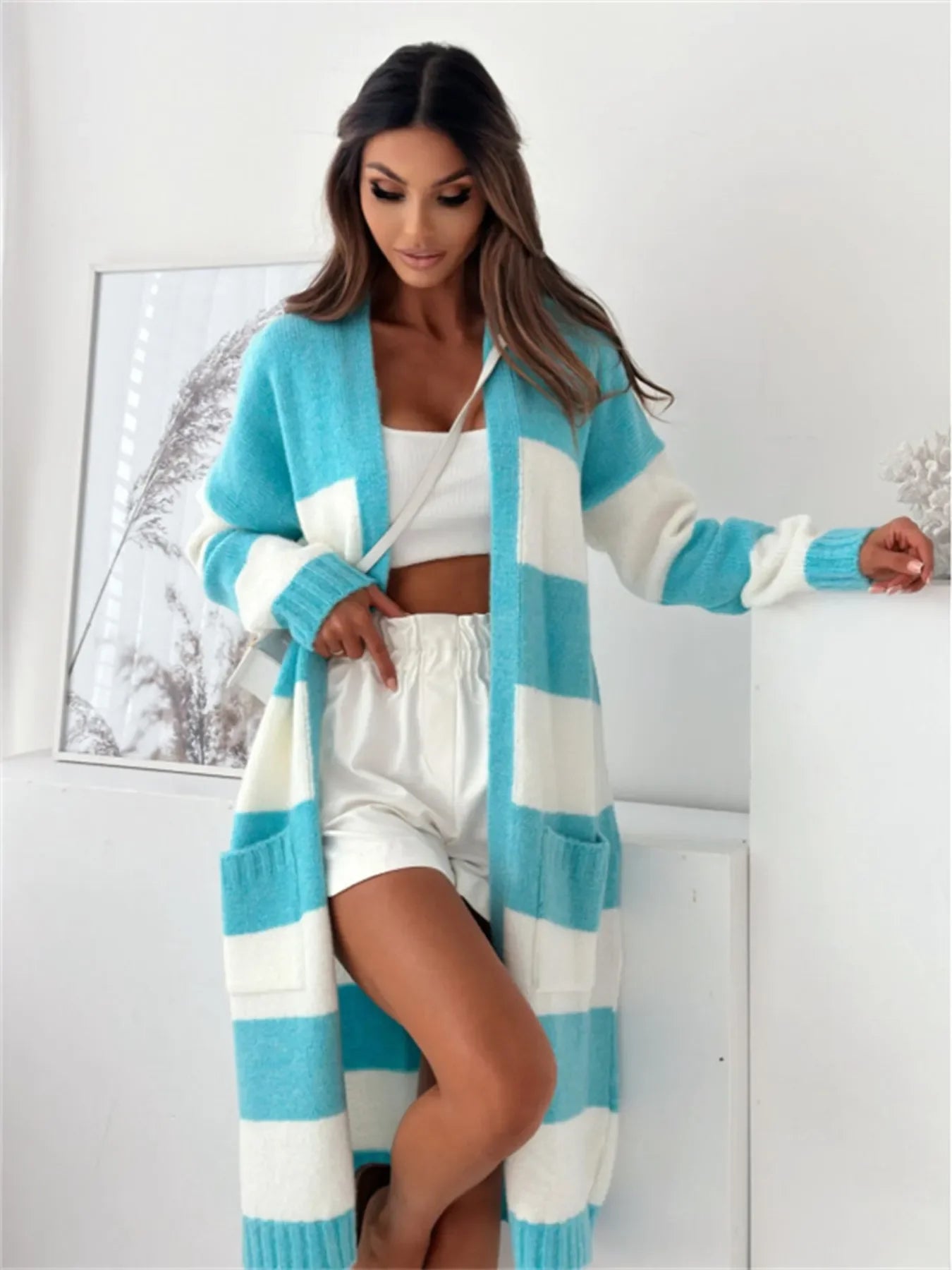 Color Block Open Front Cardigan - Piña Colada