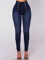 Full Size High-Waisted Double-Breasted Skinny Jeans Plus Size - Piña Colada