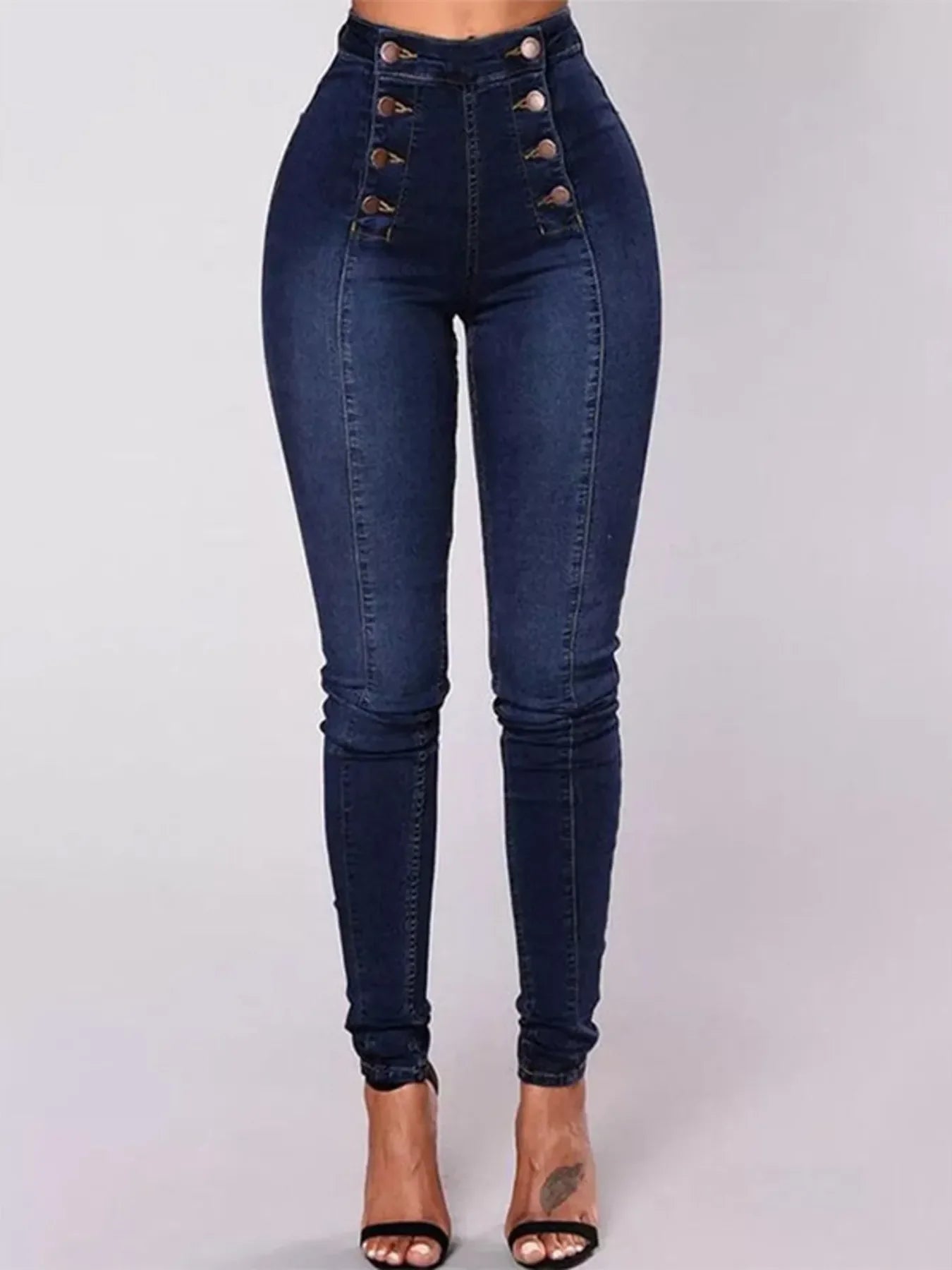 Full Size High-Waisted Double-Breasted Skinny Jeans Plus Size - Piña Colada