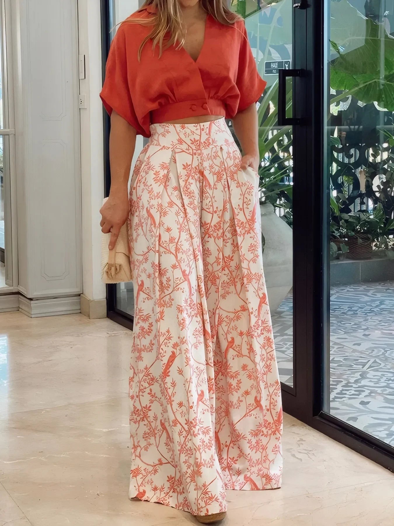 Surplice Top and High Waist Pants Set - Piña Colada