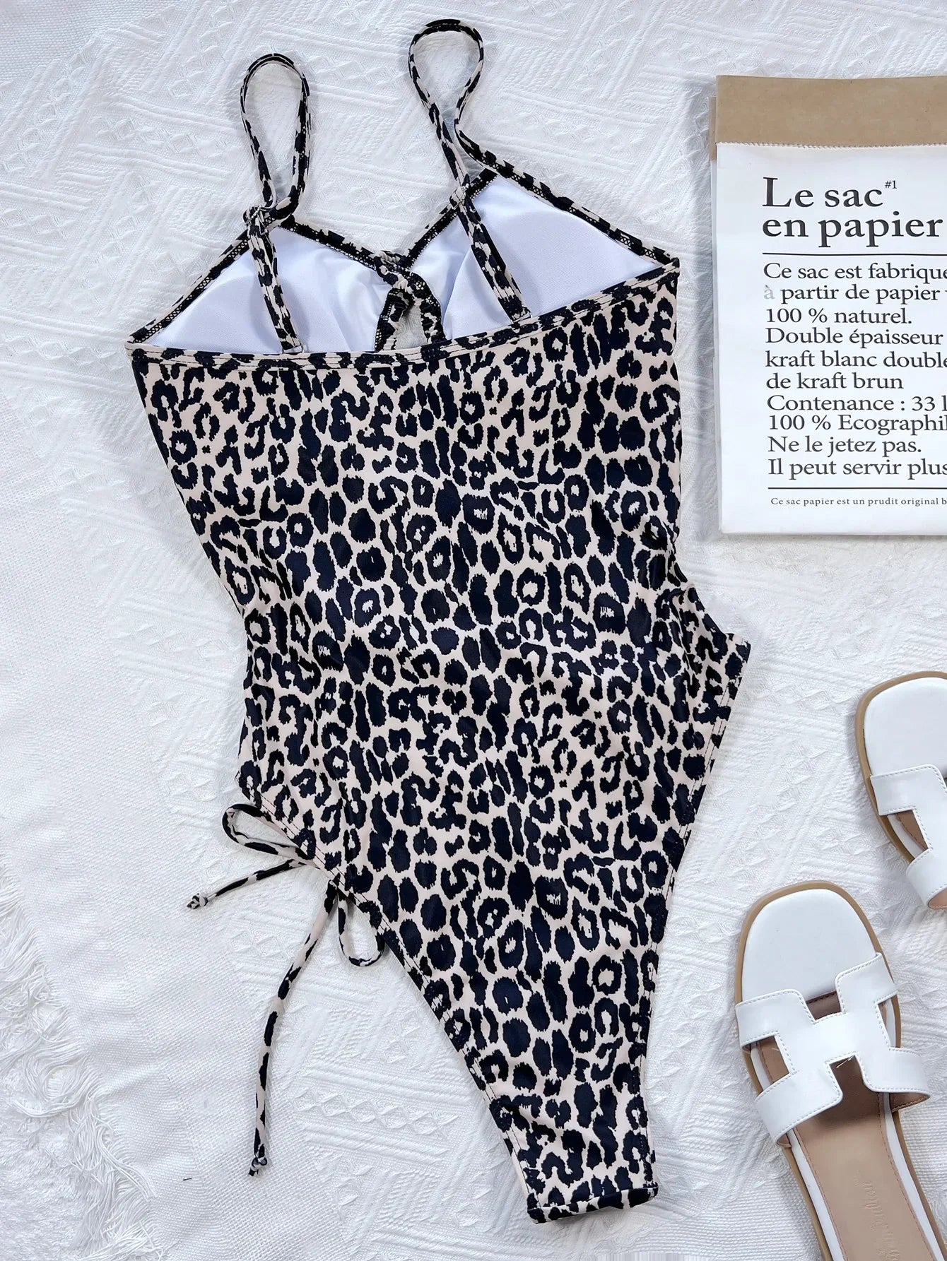 Leopard Cutout Tied One-Piece Swimsuit - Piña Colada