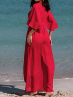 Solid Color Flutter Sleeve Cover-Up - Piña Colada