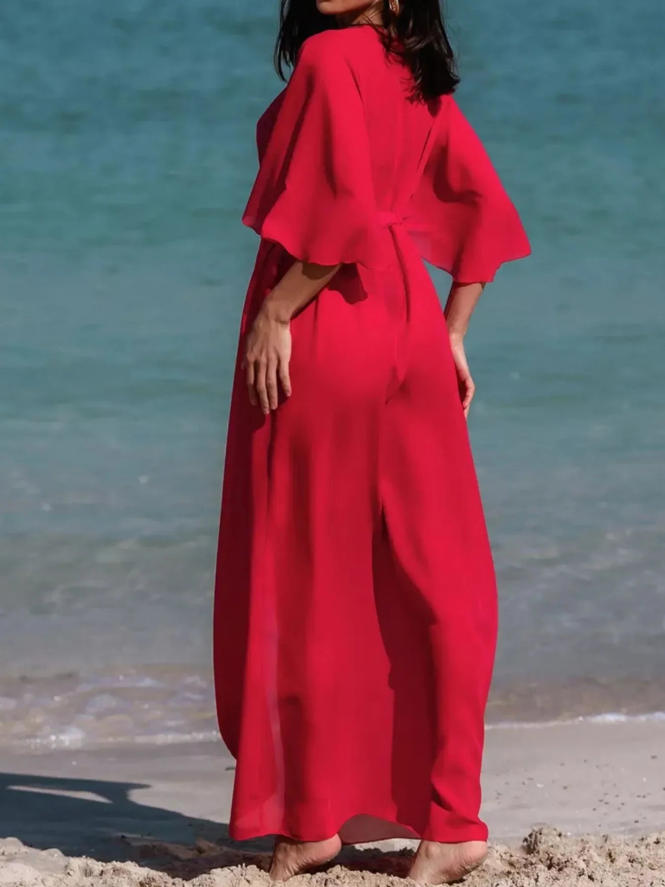 Solid Color Flutter Sleeve Cover-Up - Piña Colada