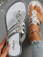 Rhinestone Toe Post Flats Sandals - Piña Colada