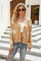 Flower Pattern Button Front Cardigan - Piña Colada