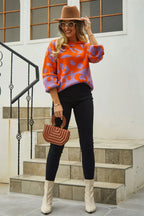 Angel Wings Woven Right Leopard Round Neck Dropped Shoulder Sweater - Piña Colada