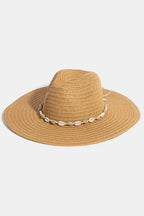 Fame Shell Beaded Wide Brim Straw Hat - Piña Colada