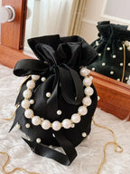 Pearl Detail Solid Color Bucket Bag - Piña Colada
