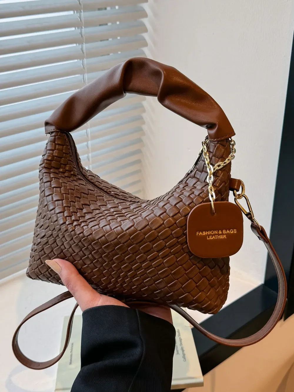 PU Leather Woven Crossbody Bag - Piña Colada