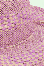 Fame Checkered Straw Weave Sun Hat - Piña Colada
