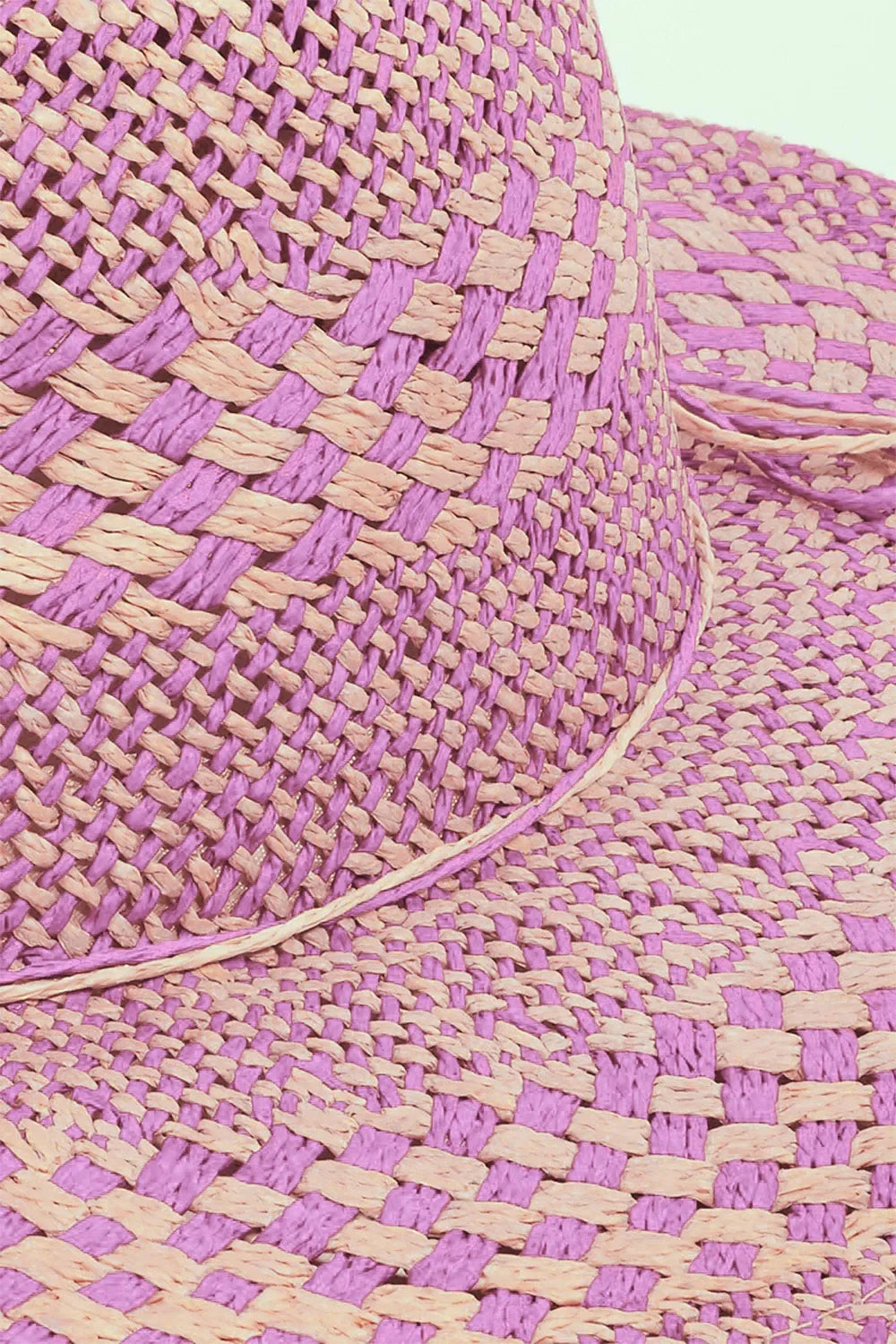 Fame Checkered Straw Weave Sun Hat - Piña Colada