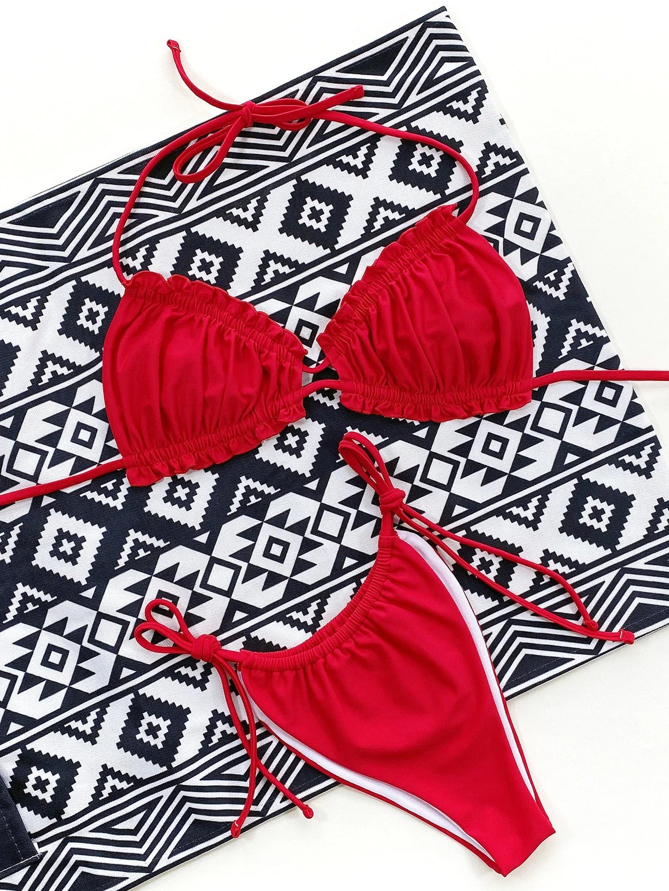 Frill Trill Halter Neck Bikini Set - Piña Colada