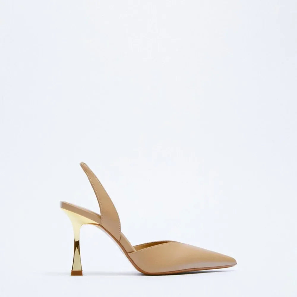 PU Leather Point Toe Stiletto Heel Pumps - Piña Colada