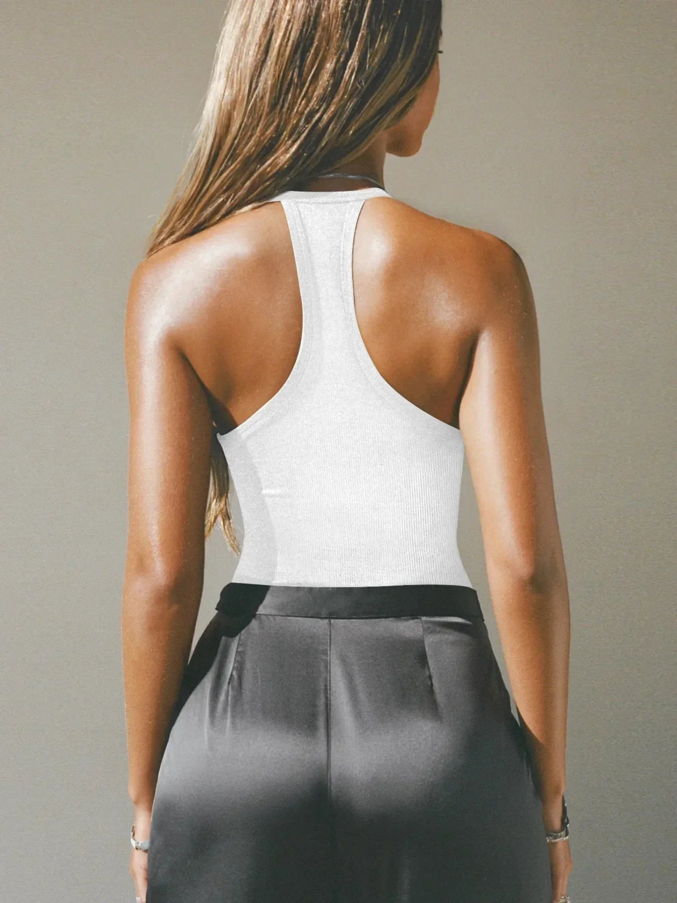 Cutout Ribbed Tank Top - Piña Colada