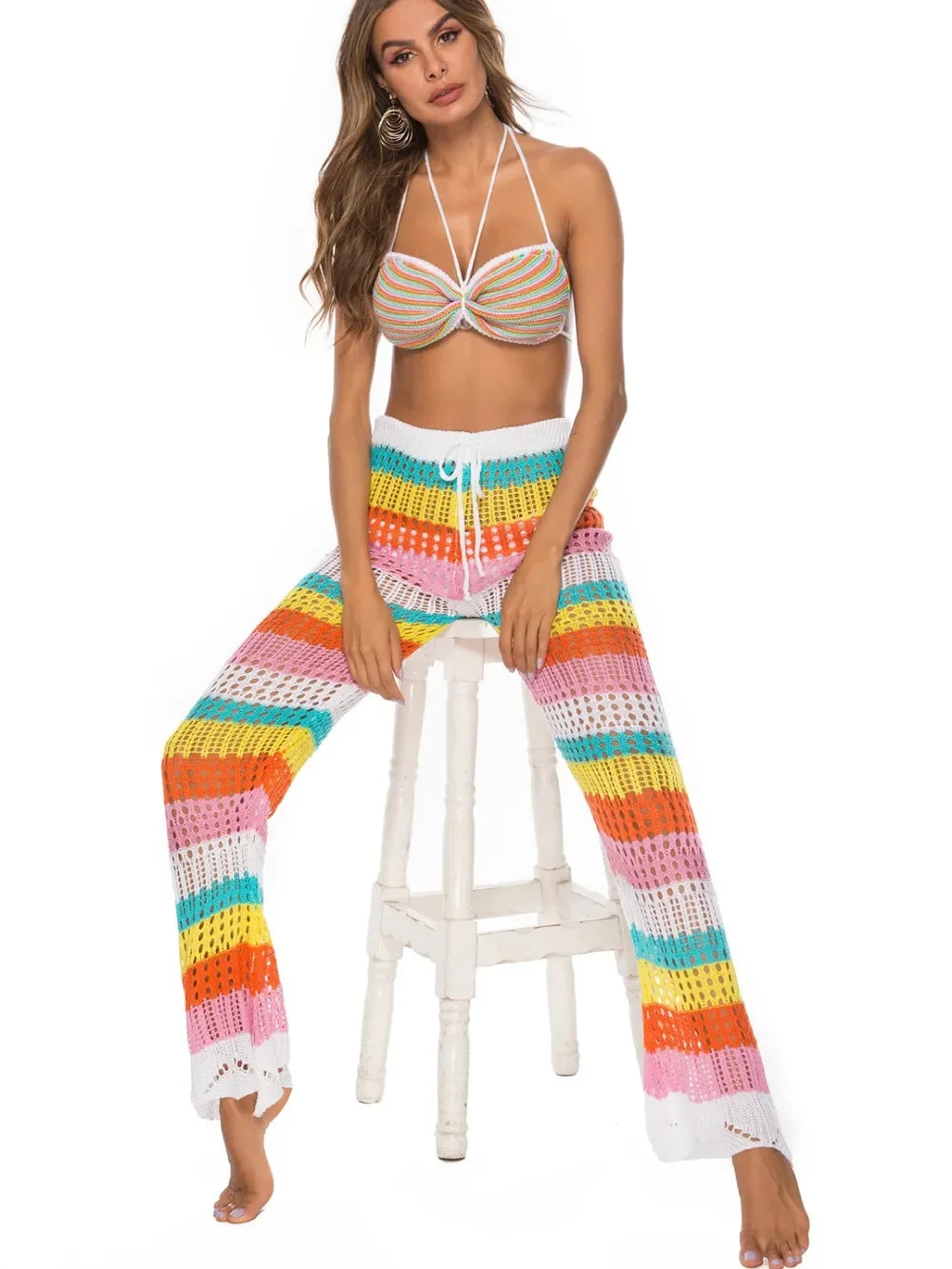 Cutout Contrast High Waist Swim Pants - Piña Colada