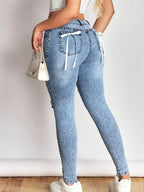 Distressed Skinny Jeans with Bow Back - Piña Colada