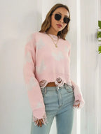 Distressed Butterfly Cropped Sweater - Piña Colada