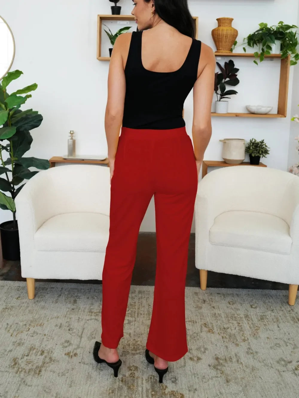 FAM-FAM Elastic Waist Bootcut Pants - Piña Colada