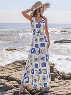 Printed V-Neck Wide Leg Jumpsuit - Piña Colada