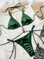 Rhinestone Decor Halter Neck Bikini Set - Piña Colada