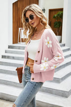 Flower Pattern Button Front Cardigan - Piña Colada