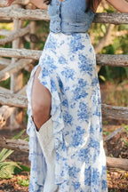 Split Asymmetrical Ruffled Printed Skirt - Piña Colada