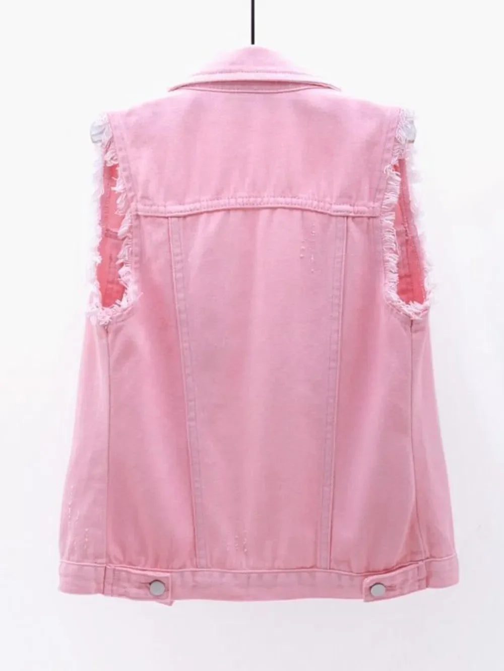Full Size Button Down Raw Hem Sleeveless Denim Jacket Plus Size - Piña Colada
