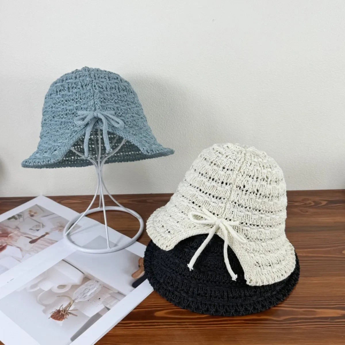 Crochet Bucket Hat with Drawstring - Piña Colada