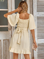 Smocked Tie Back Ruffle Hem Dress - Piña Colada