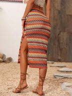 Boho Striped Side Slit Midi Skirt - Piña Colada