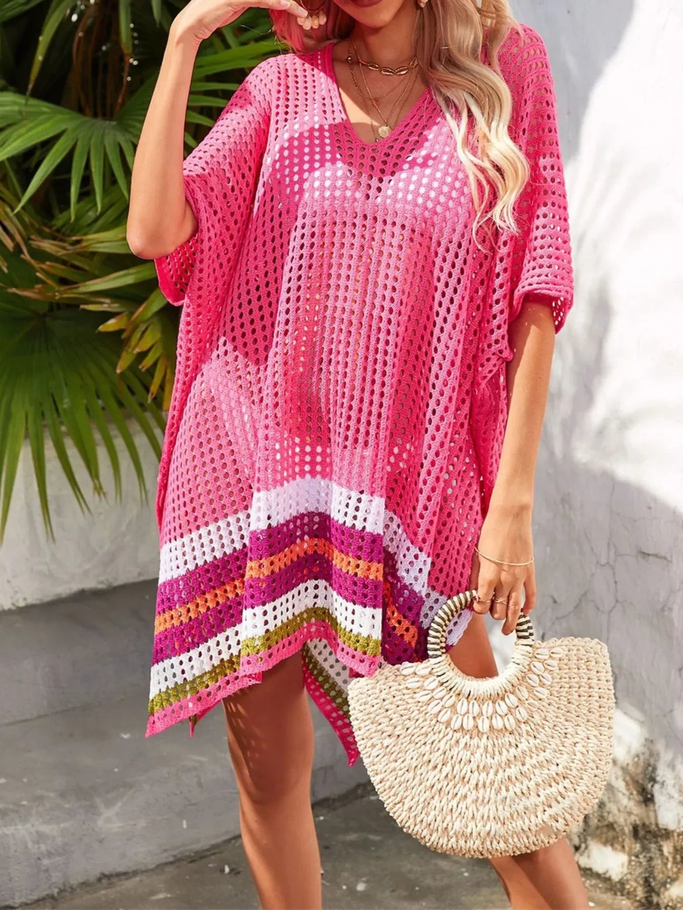Crochet V-Neck Cover-Up Dress - Piña Colada