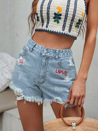 LOVE Distressed Raw Hem Denim Shorts - Piña Colada