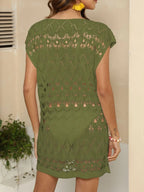 Openwork Round Neck Cover-Up - Piña Colada