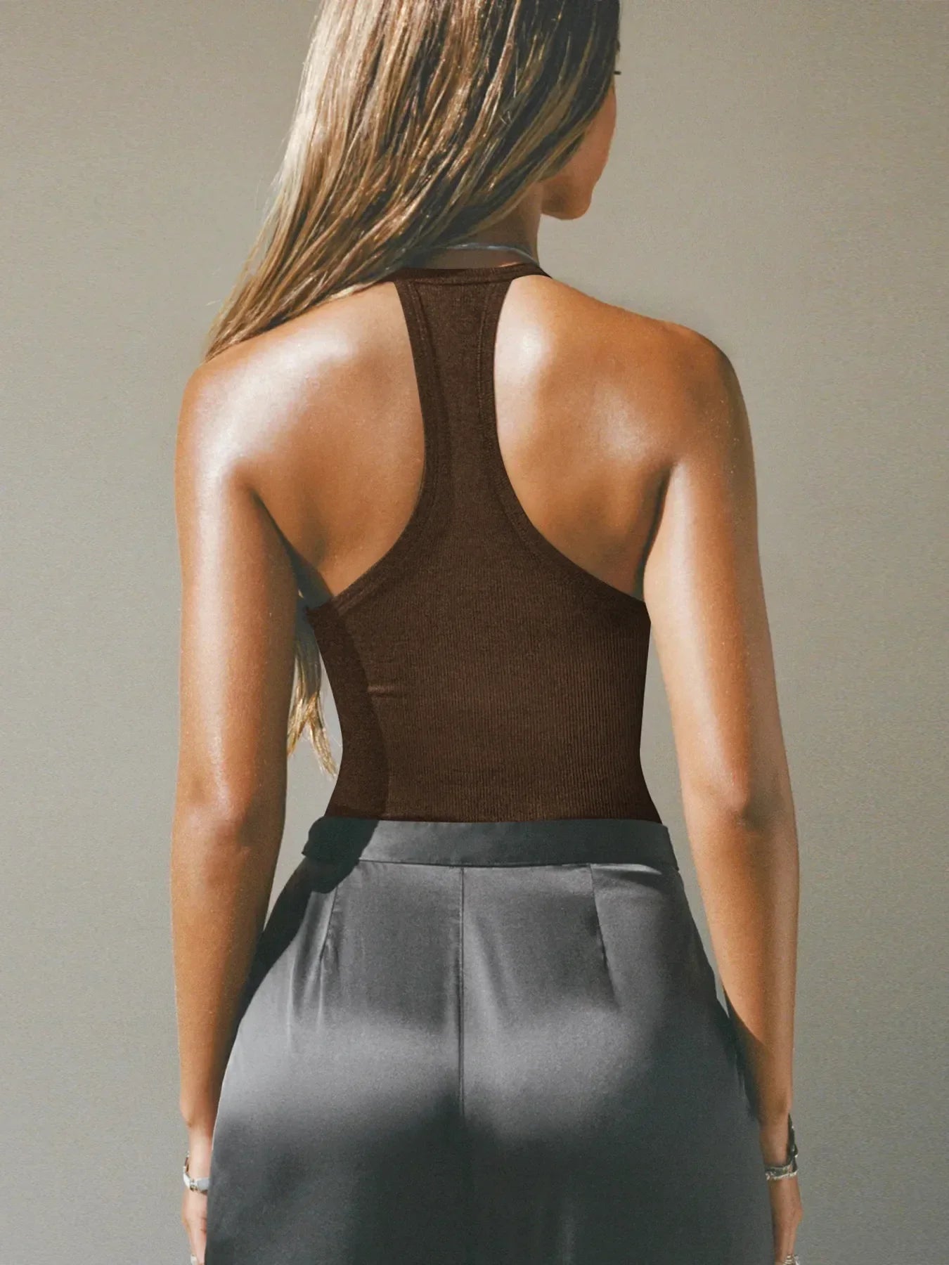 Cutout Ribbed Tank Top - Piña Colada