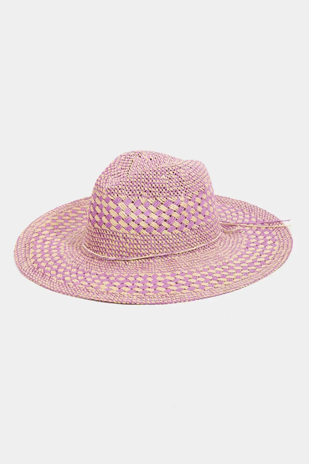 Fame Checkered Straw Weave Sun Hat - Piña Colada