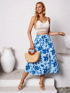 Slit Printed Midi Skirt - Piña Colada