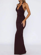 Slit Back Halter Neck Maxi Dress - Piña Colada