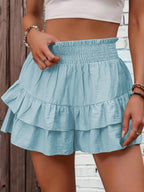 Ruffle Layered High Waist Casual Skort - Piña Colada
