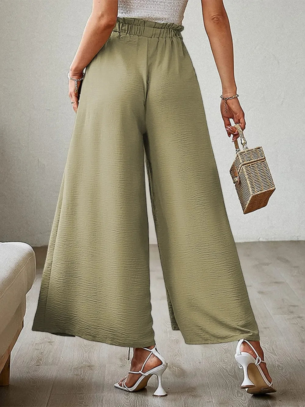 Tied Slit Wide Leg Pants - Piña Colada