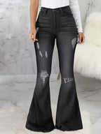 Full Size Distressed Raw Hem Flare Jeans - Piña Colada