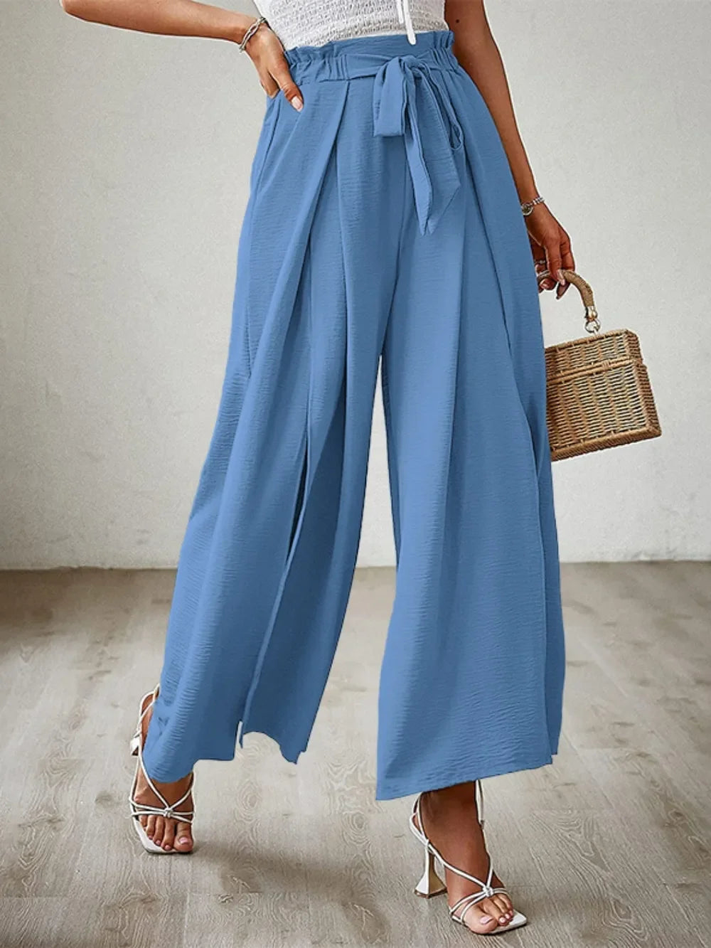 Tied Slit Wide Leg Pants - Piña Colada