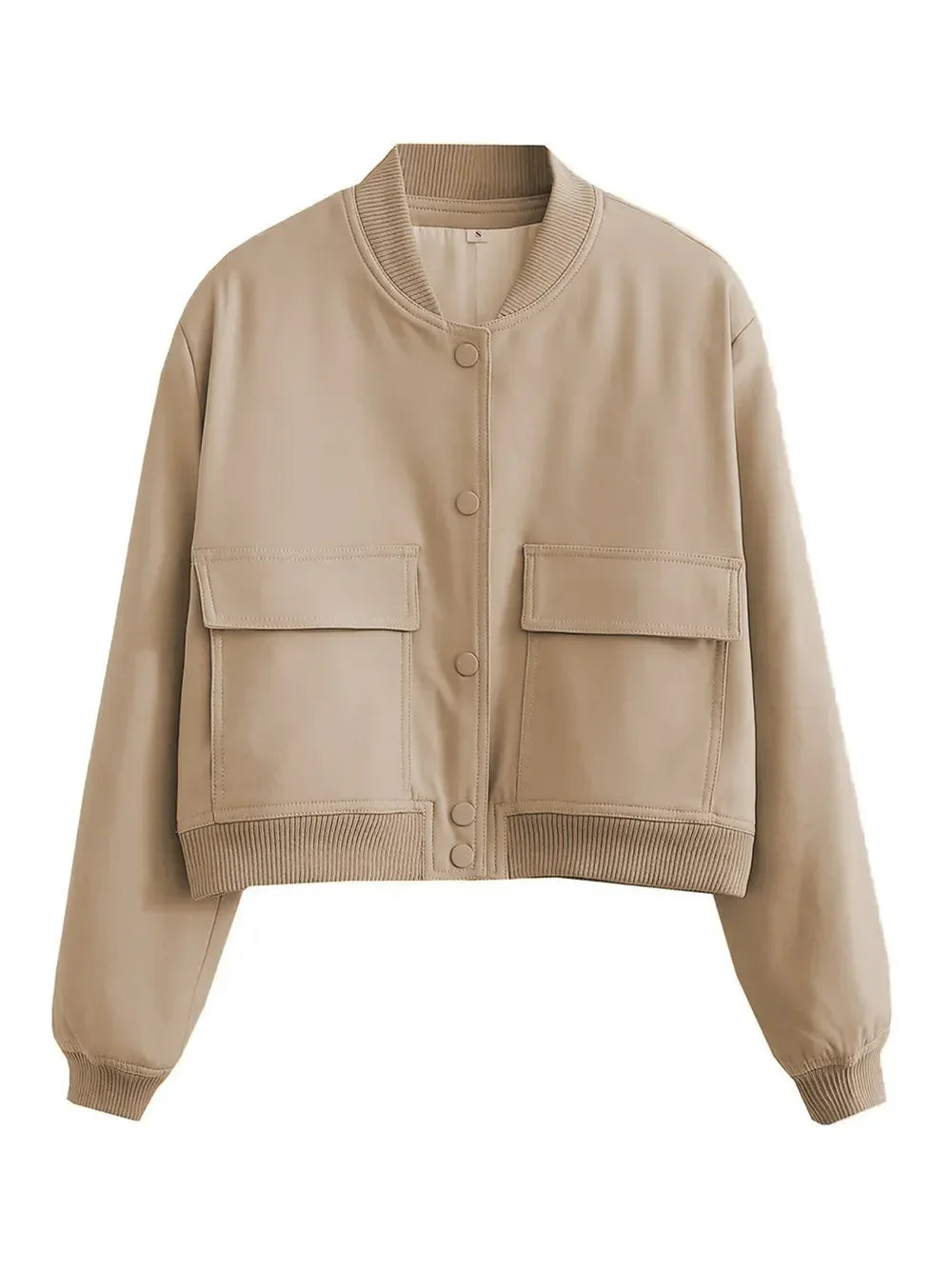 Pocketed Snap Down Baseball Collar Jacket - Piña Colada