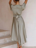 High-Low Plunge Flutter Sleeve Dress - Piña Colada