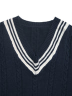 Contrast Striped V-Neck Sweater - Piña Colada