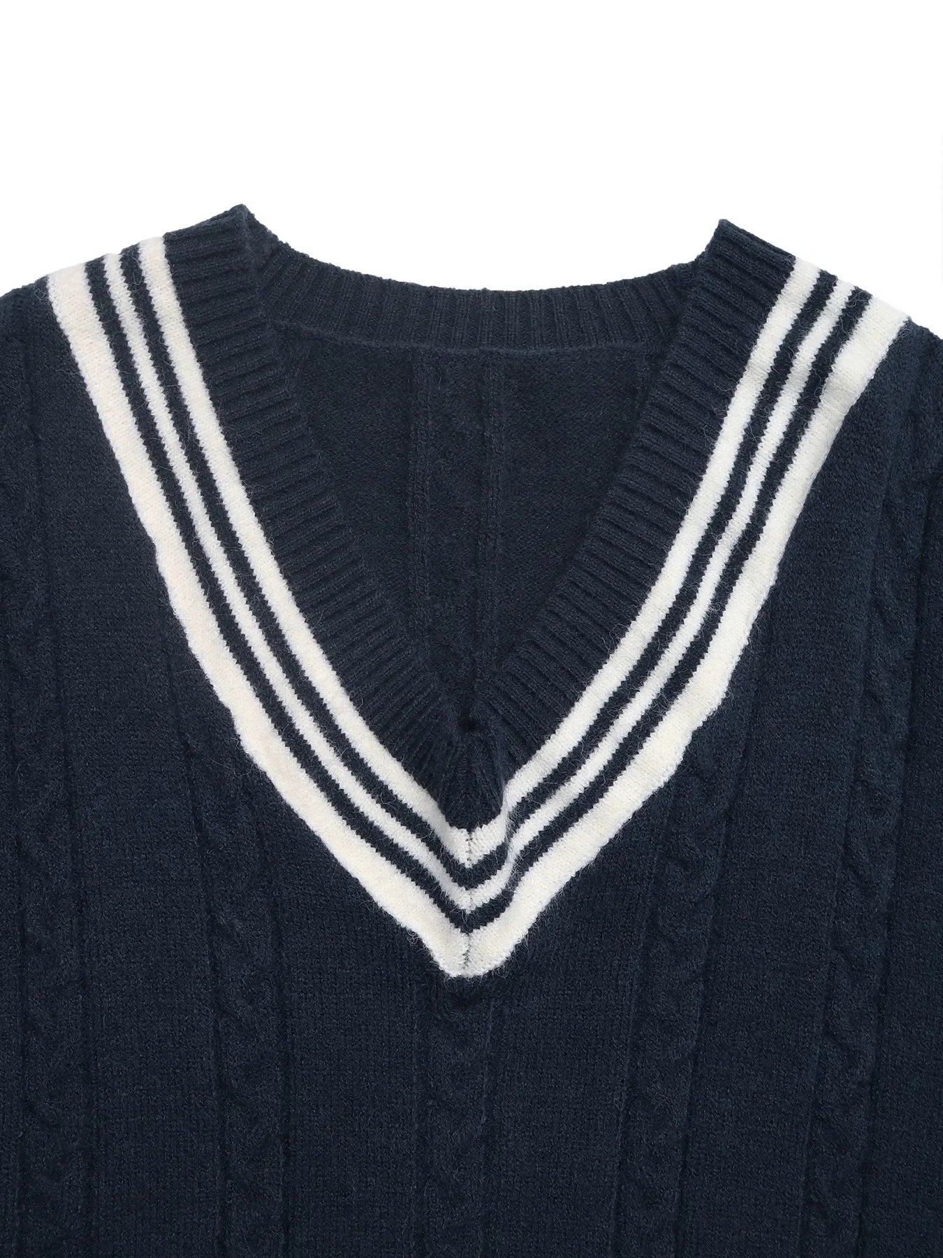 Contrast Striped V-Neck Sweater - Piña Colada
