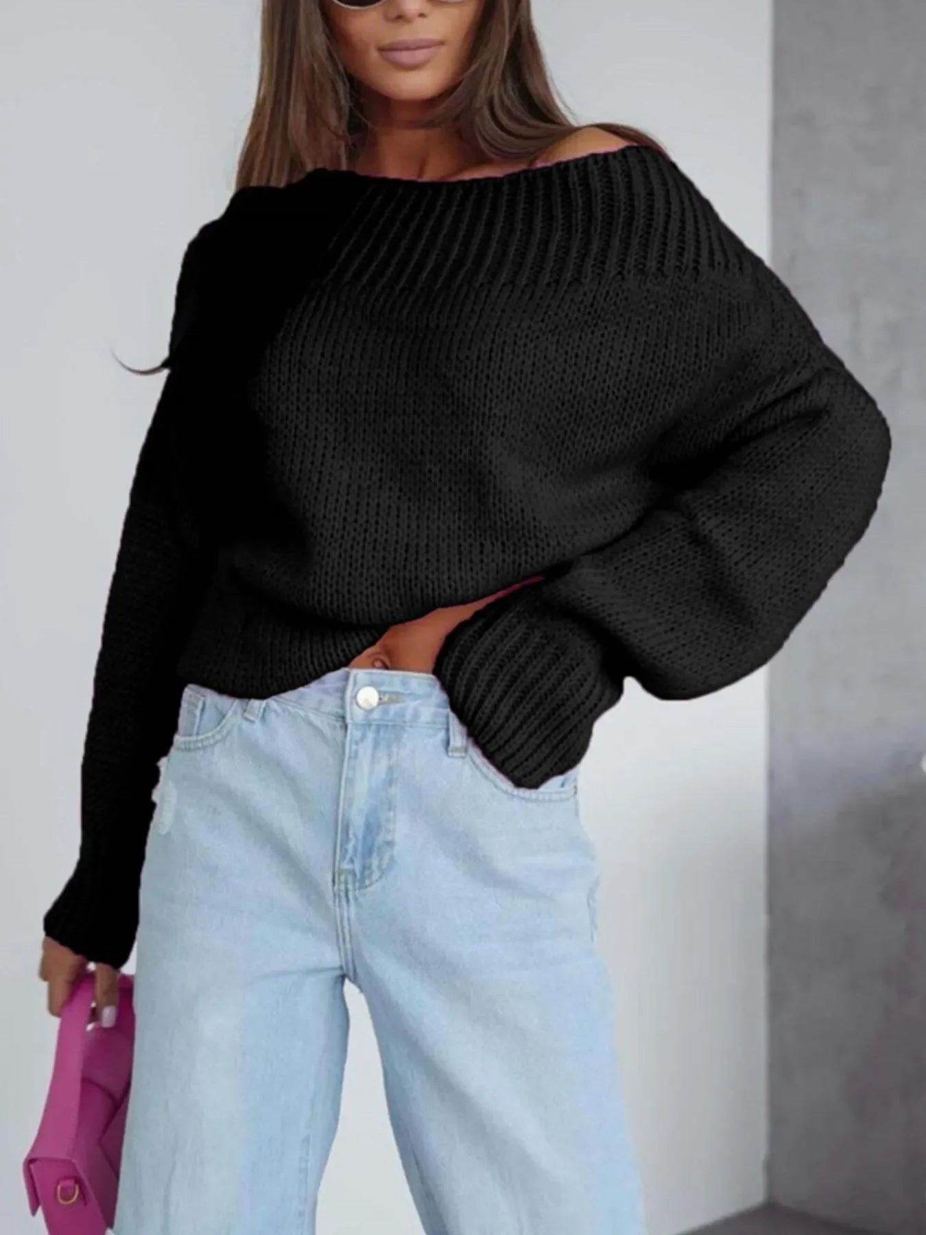 Boat Neck Drop Shoulder Sweater - Piña Colada