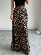 Leopard Print High-Waisted Maxi Skirt - Piña Colada