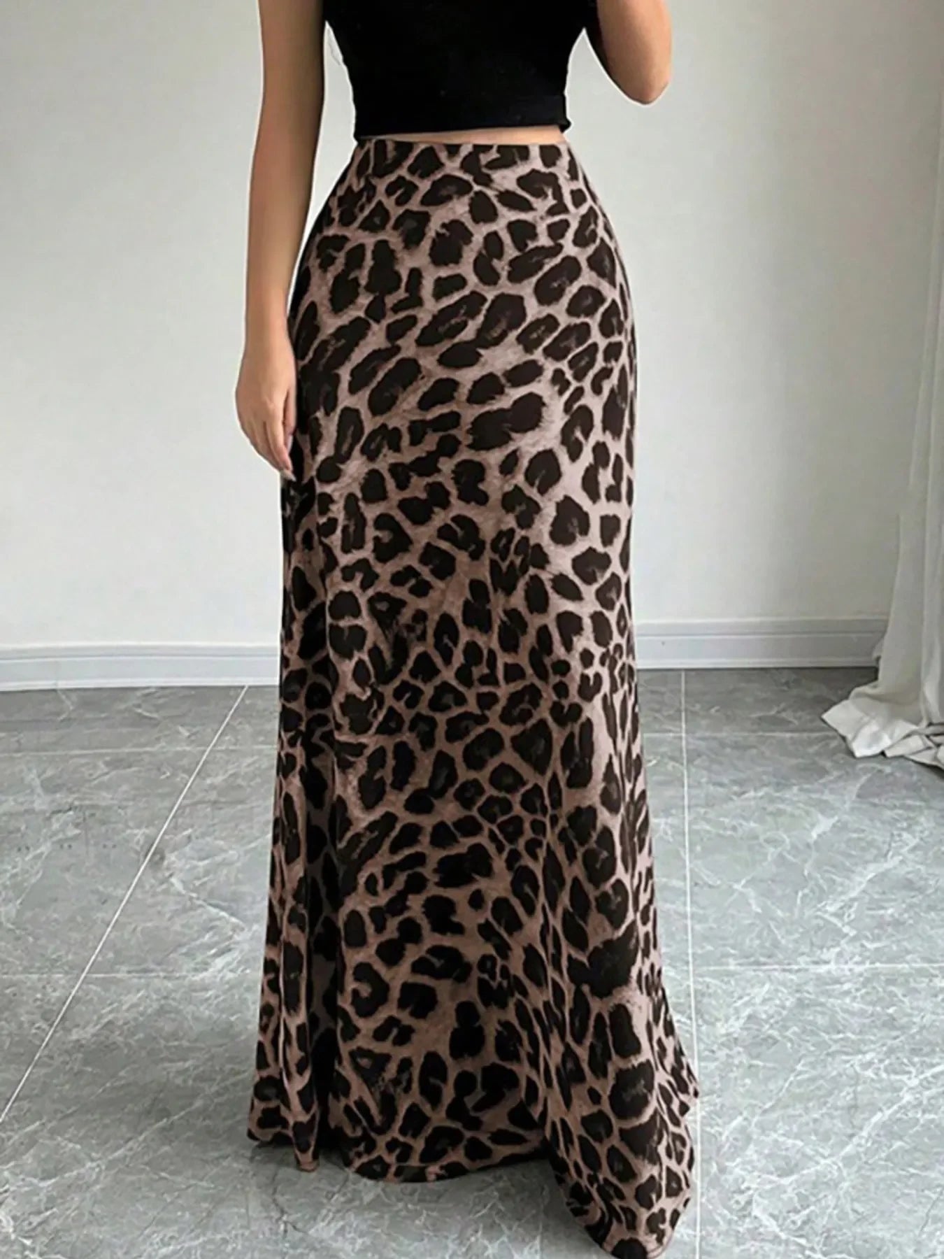 Leopard Print High-Waisted Maxi Skirt - Piña Colada