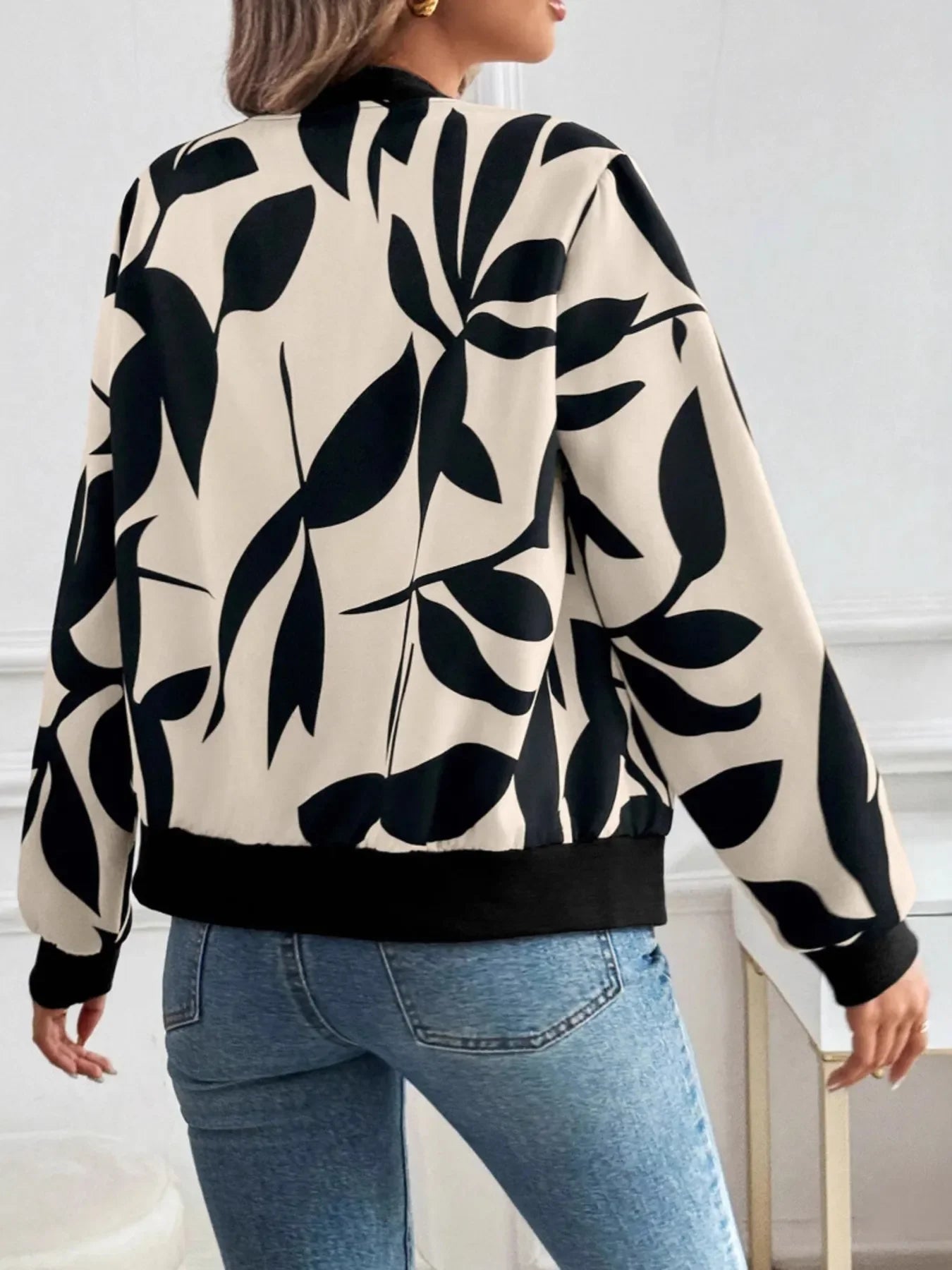 Printed Zip Up Long Sleeve Jacket - Piña Colada