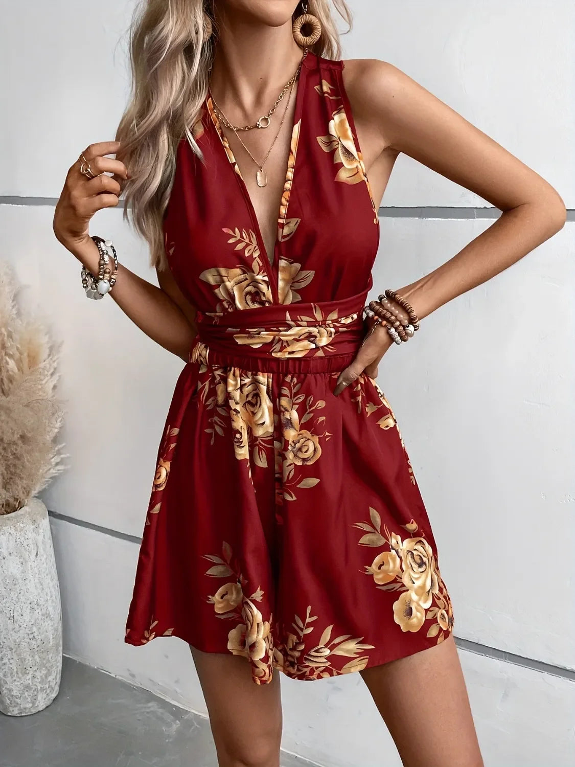 Crisscross Back Printed Romper - Piña Colada